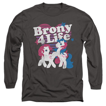 Charcoal men's long sleeve t-shirt with My Little Pony Classic Brony 4 Life graphic