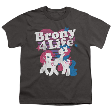 Charcoal youth t-shirt for ages 8 to 12 with My Little Pony Classic Brony 4 Life graphic