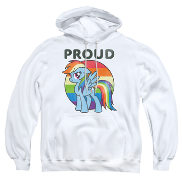 White pullover hoodie with My Little Pony Friendship Is Magic Proud graphic