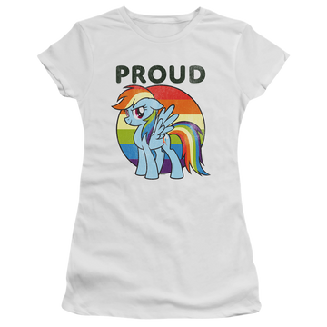 White juniors t-shirt with My Little Pony Friendship Is Magic Proud graphic