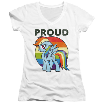 White juniors v-neck t-shirt with My Little Pony Friendship Is Magic Proud graphic