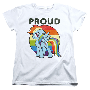 White women's t-shirt with My Little Pony Friendship Is Magic Proud graphic