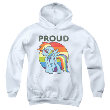 White youth hoodie for ages 8 to 12 with My Little Pony Friendship Is Magic Proud graphic