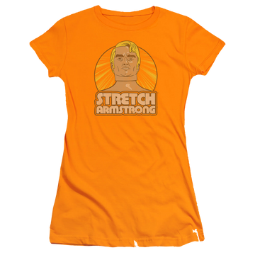 Orange juniors t-shirt with Stretch Armstrong Badge graphic