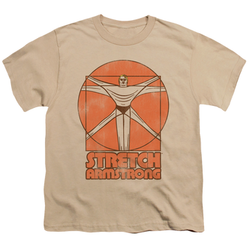 Sand youth t-shirt for ages 8 to 12 with Stretch Armstrong Vitruvian Stretch graphic
