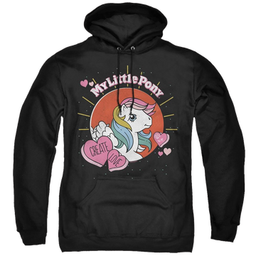 Black pullover hoodie with My Little Pony Classic Create Love graphic