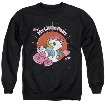 Black men's crewneck sweatshirt with My Little Pony Classic Create Love graphic