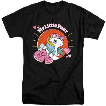 Black men's tall fit t-shirt with My Little Pony Classic Create Love graphic