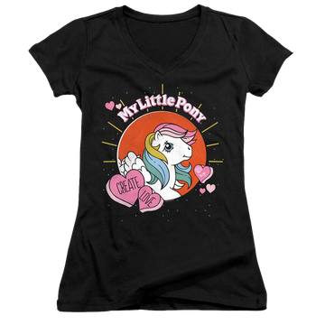 Black juniors v-neck t-shirt with My Little Pony Classic Create Love graphic