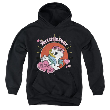 Black youth hoodie for ages 8 to 12 with My Little Pony Classic Create Love graphic