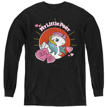 Black youth long sleeve t-shirt with My Little Pony Classic Create Love graphic