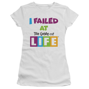 White juniors t-shirt with Game of Life Failed At graphic