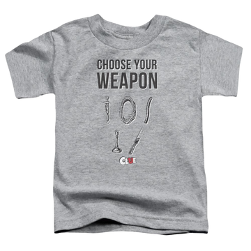 Athletic heather toddler t-shirt with Game of Clue Choose graphic