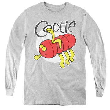 Athletic heather youth long sleeve t-shirt with Hasbro Cootie graphic