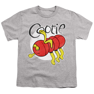Athletic heather youth t-shirt for ages 8 to 12 with Hasbro Cootie graphic