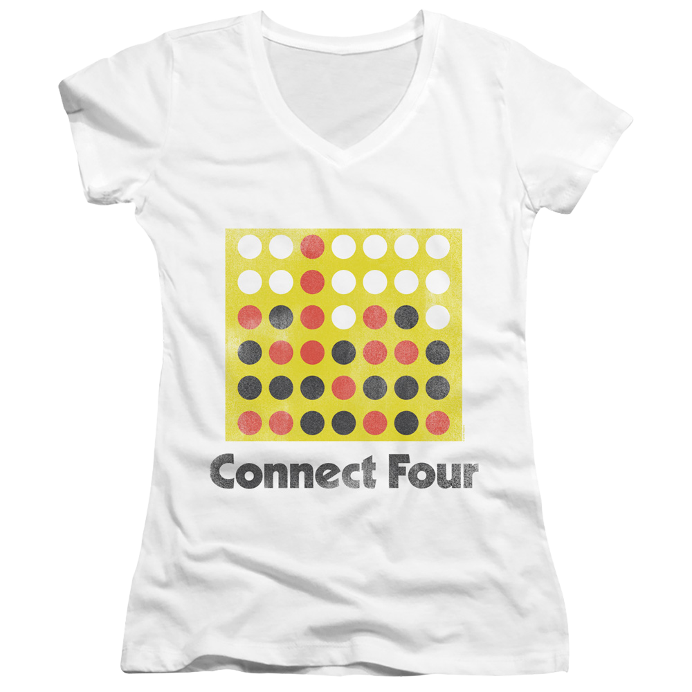 Connect Four Classic Logo Distressed - Juniors V-Neck T-Shirt Juniors V-Neck T-Shirt Connect Four   