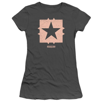 Charcoal juniors t-shirt with Scrabble Free Space graphic