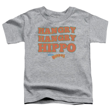 Athletic heather toddler t-shirt with Hungry Hungry Hippos Hangry graphic