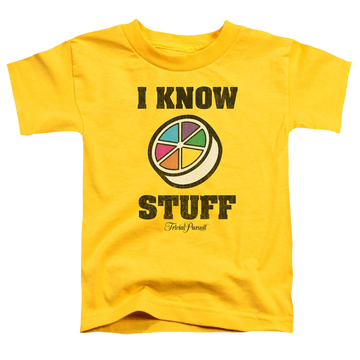 Yellow toddler t-shirt with Trivial Pursuit I Know Stuff graphic