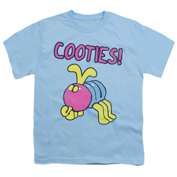 Light blue youth t-shirt for ages 8 to 12 with I've Got Cooties graphic
