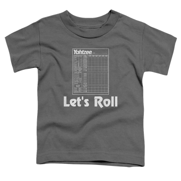 Charcoal toddler t-shirt with Yahtzee Lets Roll graphic