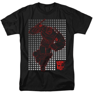 Black men's regular fit t-shirt with Transformers Optimus Grid graphic