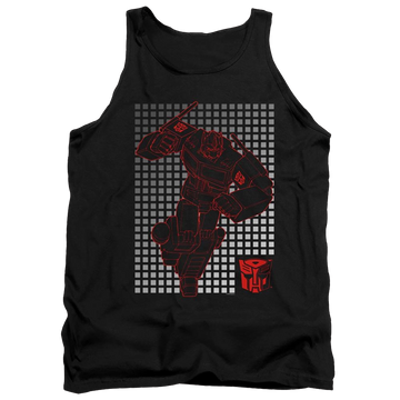 Black men's tank with Transformers Optimus Grid graphic