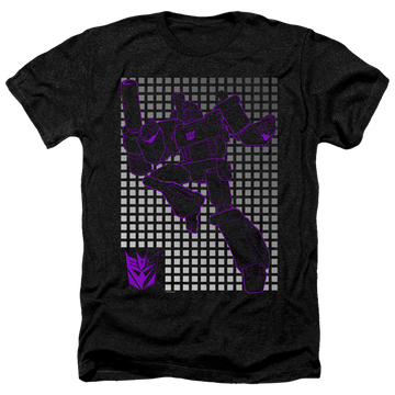 Charcoal men's heather t-shirt with Transformers Megatron Grid graphic