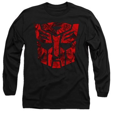 Black men's long sleeve t-shirt with Transformers Tonal Autobot graphic