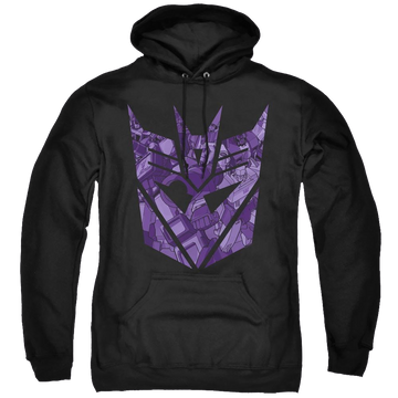 Black pullover hoodie with Transformers Tonal Decepticon graphic