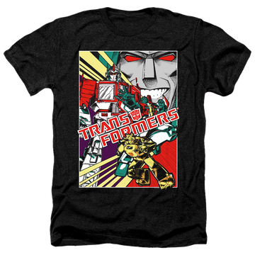 Charcoal men's heather t-shirt with Transformers Comic Poster graphic