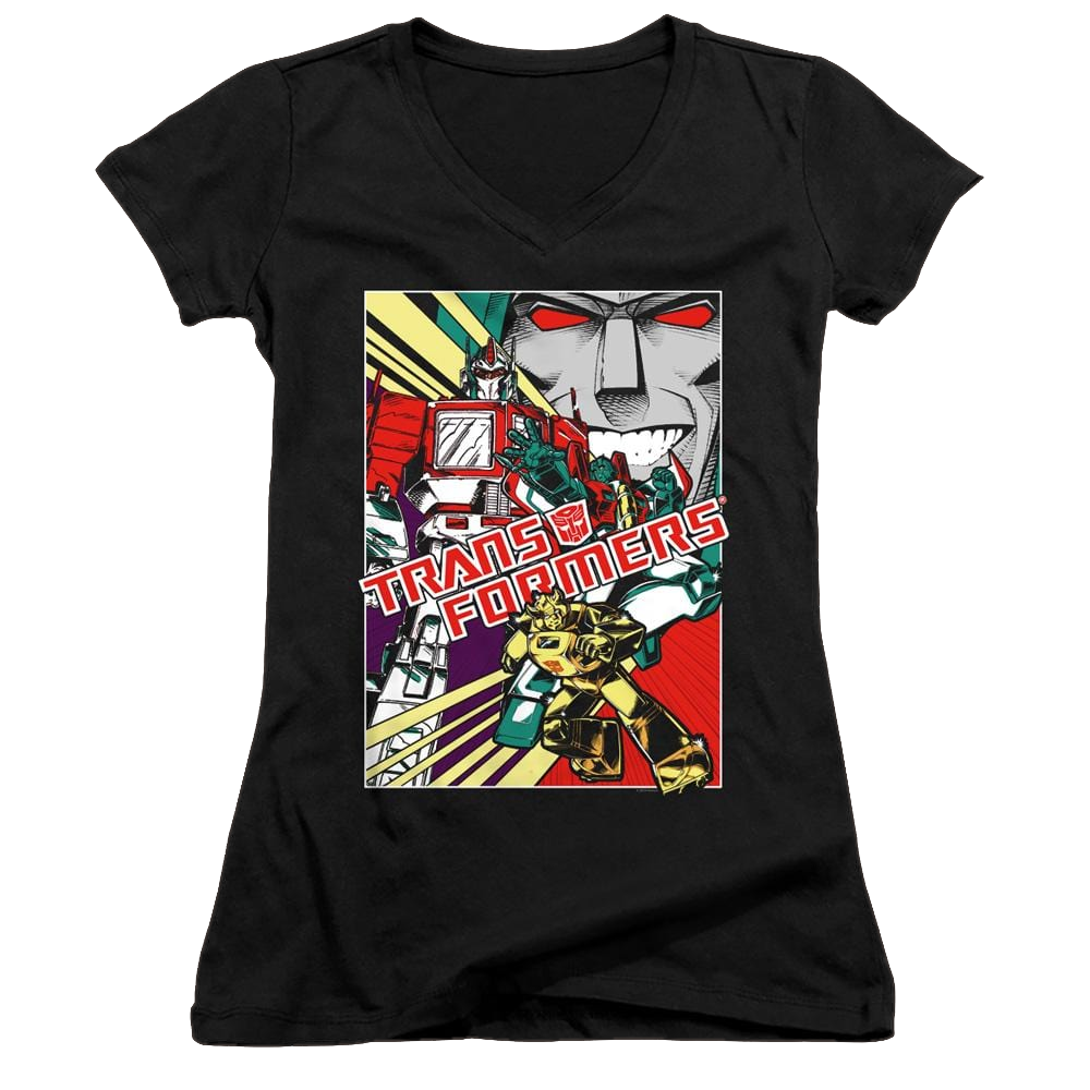 Transformers Comic Poster - Juniors V-Neck T-Shirt Juniors V-Neck T-Shirt Transformers   
