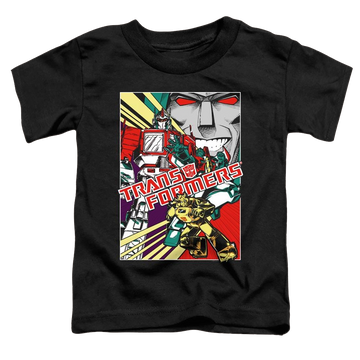Black toddler t-shirt with Transformers Comic Poster graphic