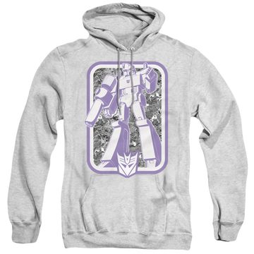 Athletic heather pullover hoodie with Transformers Decepticon graphic