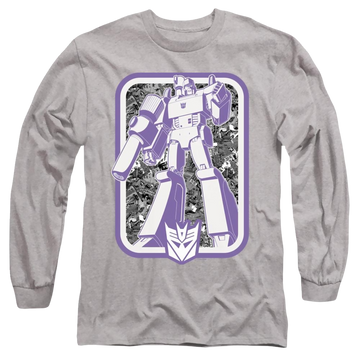 Athletic heather men's long sleeve t-shirt with Transformers Decepticon graphic