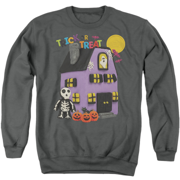 Charcoal men's crewneck sweatshirt with Play-doh Trick Or Treat graphic