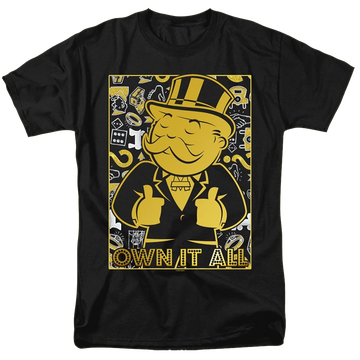 Black men's regular fit t-shirt with Monopoly Own It All graphic