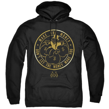 Black pullover hoodie with Monopoly Make The Money graphic