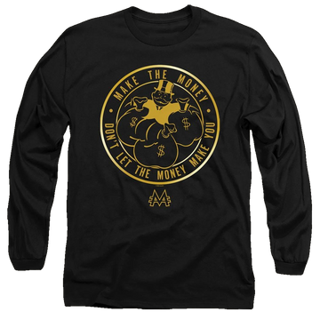 Black men's long sleeve t-shirt with Monopoly Make The Money graphic
