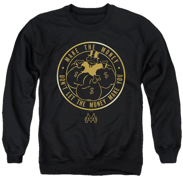 Black men's crewneck sweatshirt with Monopoly Make The Money graphic