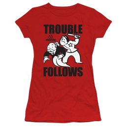 Monopoly Trouble Follows - Juniors T-Shirt Juniors T-Shirt Monopoly   