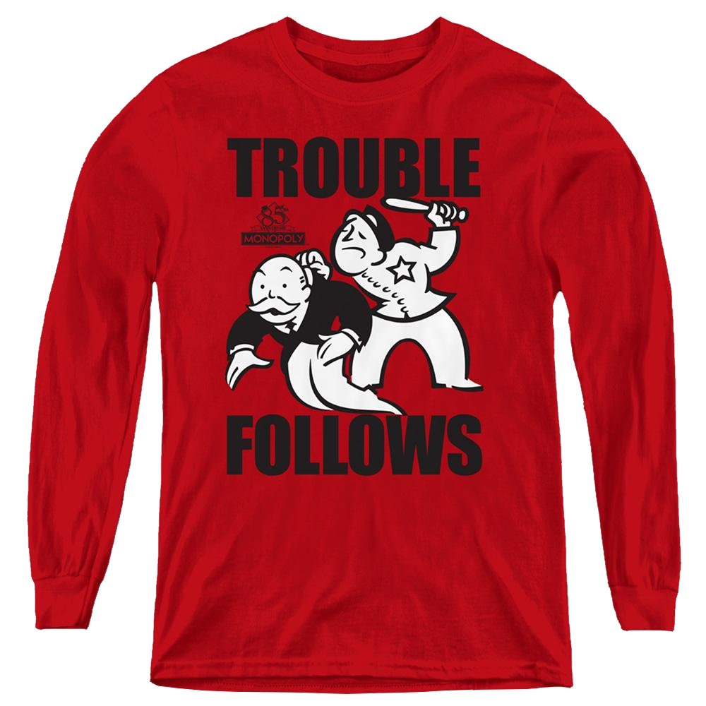 Monopoly Trouble Follows - Youth Long Sleeve T-Shirt Youth Long Sleeve T-Shirt Monopoly   