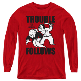 Monopoly Trouble Follows - Youth Long Sleeve T-Shirt Youth Long Sleeve T-Shirt Monopoly   