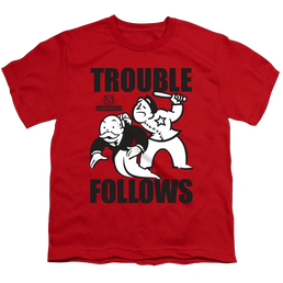 Monopoly Trouble Follows - Youth T-Shirt Youth T-Shirt (Ages 8-12) Monopoly   