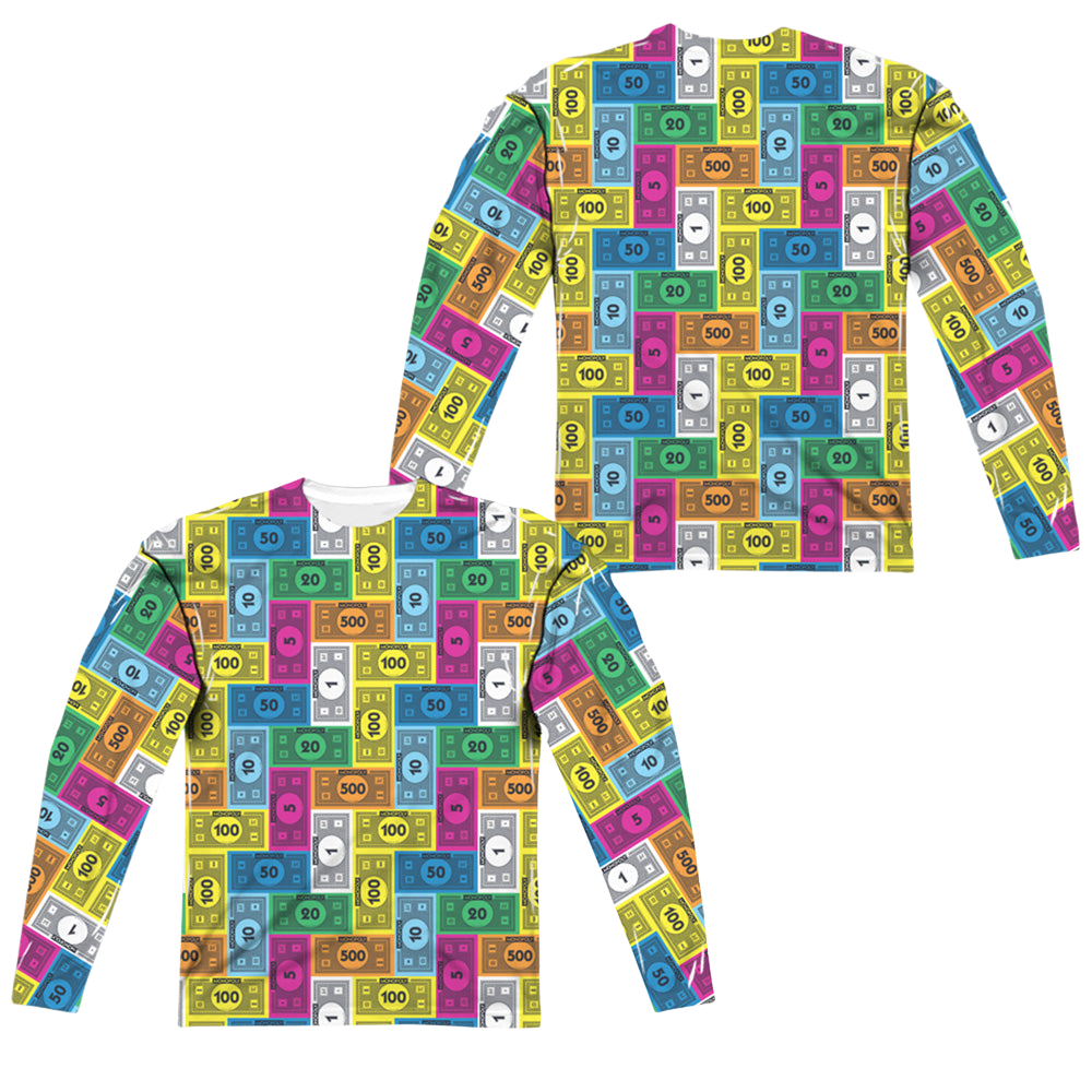 Hasbro Monopoly Cash Rich (Front/Back Print) - Men's All-Over Print Long Sleeve Men's All-Over Print Long Sleeve Monopoly   