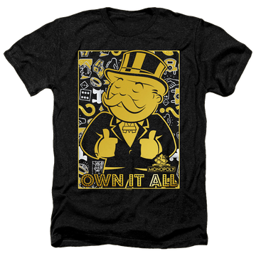 Charcoal men's heather t-shirt with Monopoly Own It All graphic