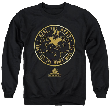 Black men's crewneck sweatshirt with Monopoly Make The Money graphic