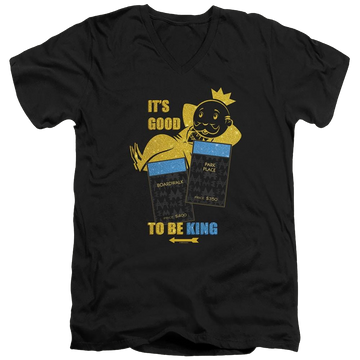 Black men's v-neck t-shirt with Monopoly Its Good To Be King No Logo graphic