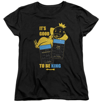 Black women's t-shirt with Monopoly Its Good To Be King No Logo graphic