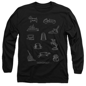 Black men's long sleeve t-shirt with Monopoly Token graphic